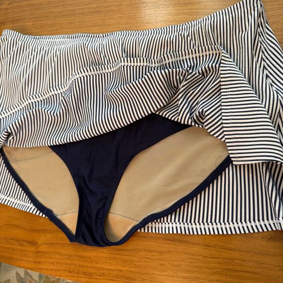 Cacique Swim Tiered Tankini Size 3X 24 Skirted Bottom 4X 28 Blue White Stripe - Picture 5 of 8
